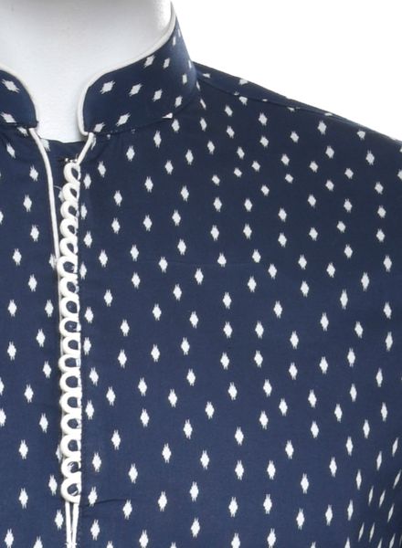Kurta Pajama Polyester Cotton Party Wear Slim Fit Stand Collar Full Sleeves Printed Long La Scoot Churidar Pajama None
